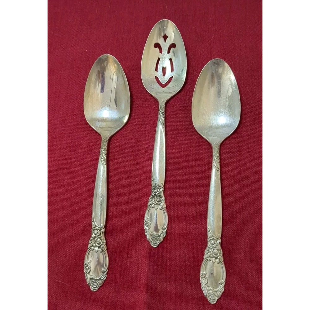 Oneida Community COUNTRY LANE/BALLAD Serving Spoons (3) 1 Slotted, 2‎ Solid
